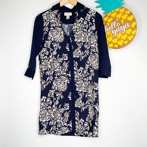 LOFT | Blue Button Front Collared Shift Dress-XXSP